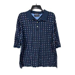 Tommy Hilfiger Golf Men's Polo XXL Navy Blue Graphic Flag Print Preppy Yacht